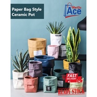 .RS. 16cm PaperBag Style Ceramic Pot Nordic color