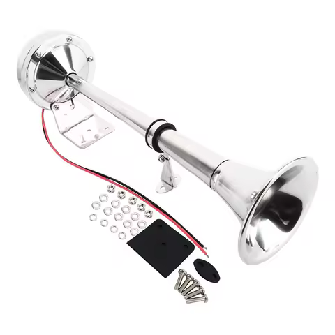 12V Low Tone Car Trumpet Air Horn Stainless Steel Single Trumpet Horn Marine Boat Air Horn for Truck