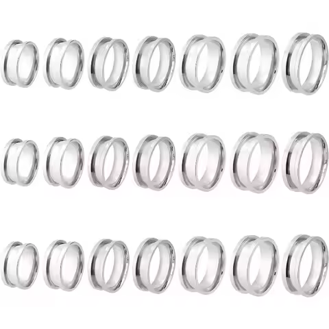 21pcs 7 Size Blank Ring Stainless Steel Finger Ring Grooved Core Inlay Ring for Resin Round Empty Ri