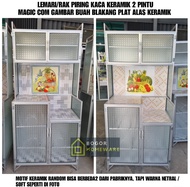 (KHUSUS BOGOR) RAK PIRING / LEMARI PIRING KACA KERAMIK 2 PINTU MC GAMBAR BELAKANG PLAT