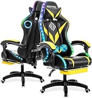 Massage Gaming Chair with Bluetooth Speakers and RGB LED Lights Ergonomic Computer Gaming Chair with Footrest Music Video Game Chair High Back with Lumbar Support Yellow and Black