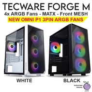 Tecware Forge M Omni P1 MATX ITX PC Casing Case Chassis - BLACK WHITE - ARGB RGB Fans Included - Mesh Front Panel