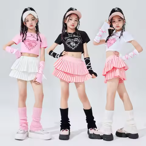 Ropa Bonita De Hip Hop Para Chico, Camiseta Corta Con Estampado Rosa, Mangas, Minifalda Plisada En C
