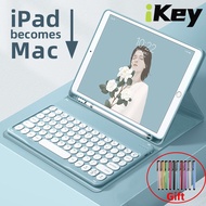 iKey Candy Magnetic Round Keyboard Case For Apple iPad Pro 11 2021 Air 5 4 4th gen 10.9 mini 6 Air 3 10.5 Air 2 1 6th 5th gen 9.7 7th 8th 9th gen 10.2 inch 2020 2018 Smart Sleep Detachable Wireless Bluetooth Keyboard With Pen Slot Holder Cover
