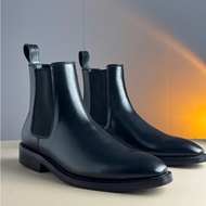 Chelsea Boots with wooden sole and round toe, full cowhide chelsea boots