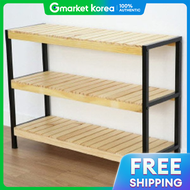 Forest-Style Steel and Solid Wood 3-Tier Shelf 800mm Black