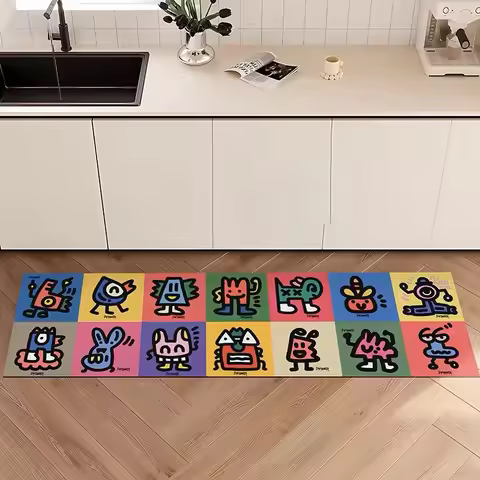 Kids Cartoon Theme Carpet Mat Rug Home Colorful Monster Pattern Keith Haring Style Street Art Floor 
