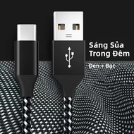 Cáp Sạc Nhanh USB A Sang USB C Bọc Dù Nylon 4 Màu Loại C Dành Cho iPhone 16/15 Pro Max Samsung - Đen