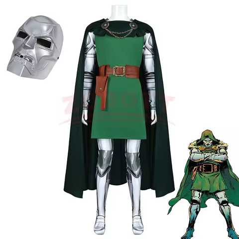 Adult Male Doctor Doom Cosplay Costume Movie Doom Day Green Cloak Full Outfit Disguise Suit For Hall
