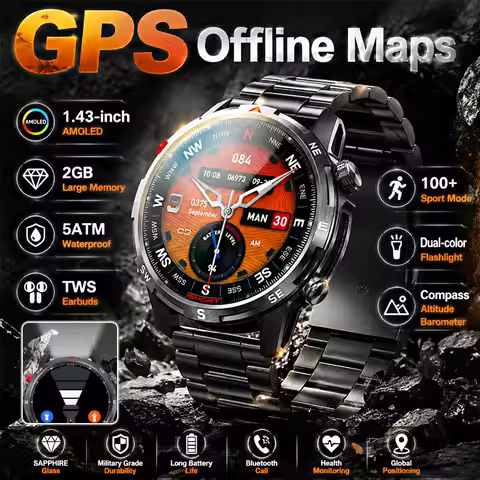 DT G10 GPS Smart Watch Sport Mode Compass Altitude Offline Maps Dual-color Flashlight 5ATM Waterproo