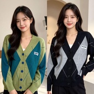 Argyle Rhombus Knit Cardigan, Import, Premium