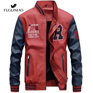 Fuguiniao ผู้ชายแฟชั่นเสื้อหนังเครื่องบินทิ้งระเบิดเบสบอลแจ็คเก็ตออกแบบ BIKER PU เสื้อสีดำบางมอเตอร์