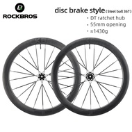 ROCKBROS Carbon Fiber Wheelset Lightweight Faster Disc Brake RIM DT Ratchet Hub Clincher Tubeless 1430g 55mm Carbon Rim Durable Aeromatic Carbon Wheel