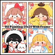 🇲🇾DIY Sanrio Cartoon Digital Oil Paint 20x20cm Canvas Painting By Number With Frame Children's gifts 三丽鸥女孩卡通儿童数字油画