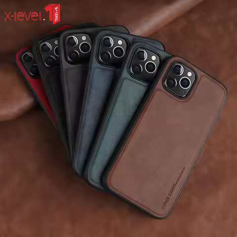 For iPhone 16 Pro Max 14 Pro Max Case X-Level Retro Leather Soft Silicone Edge Back Cover for iPhone