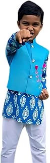 Kids Baju Raya for Eid, Racial Harmony, Deepavali Ethnic Wear Costume Embroidered Deep Blue Kurta Pajama Jacket set