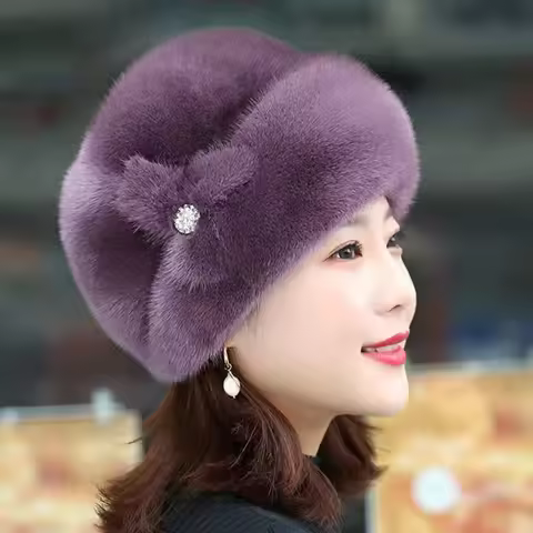Winter Women Faux Mink Fur Hats Natural Fur Warm Caps Soft Imitation Fur Hat Ladies Beanie Female Th