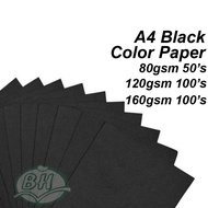 A4 Black Color Paper/ Kertas Warna Hitam (80gsm/ 120gsm/ 160gsm) 50sheets/ 100sheets