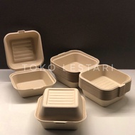 (10 pcs) Bagasse Box Lunch Box Burger Kotak Tart Mini 450 ml/ 6 inch Takeaway Box Food Container
