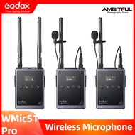 Godox WMicS1 Pro Photography Camera Microphone UHF Full Metal Dual-Channel Wireless Omni Lavalier Microphone System vlogging mic (514 to 596 MHz)