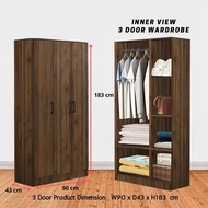 Rak Baju Almari 3 Door Wardrobe Cabinet Clothes Storage Rack White Oak Kabinet Perabot Kayu murah Ja