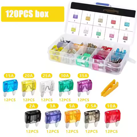 120pcs/60pcs Small Car Fuse Combo Kit 6 Values/10Values 5A-35A Automotive Circuit Breaker Set for Ma