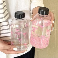 600ml Pink Bow Print Water Bottle With Straw Drinking Can Iced Hot Coffee Juice Cup Pink O5d4
