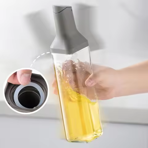 1Pc 500ml Square Opening Closing Glass Oil Bottle Kitchen Sauce Vinegar Oil Seasoning Jar Leak-Proof