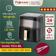 Nồi chiên không dầu điện tử 8 Lít tặng kẹp gắp Nhập Khẩu A8DG1 FUJIHOME Nồi chiên có kính 8L hẹn giờ
