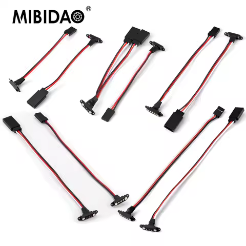 MIBIDAO 1 to 1 / 1 to 2 Magnetic Snap-on JR Extension Cable Y Cable for RC Models Upgrade Parts