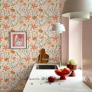 碎花法式客廳背景牆紙美式復古奶油色壁紙臥室床頭背景牆飯廳牆布