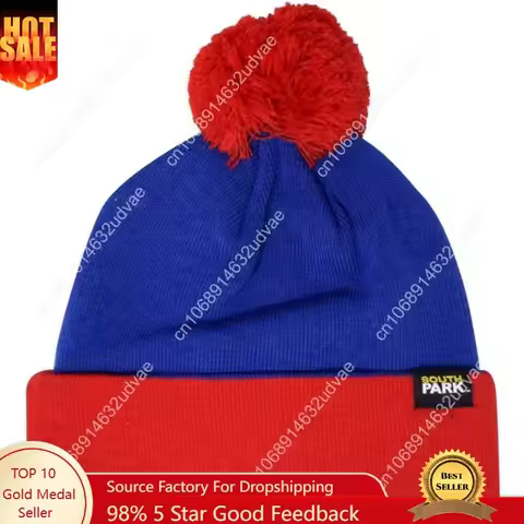 South Park Officially Licensed Stan Marsh Cosplay Knit Pom Beanie Hat - Blue/Red - Officially Licens