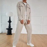 Men's Waffle Textured Jacquard Blazer And Pants Casual Suit, Men Two Pieces Outfits, Fall Clothes