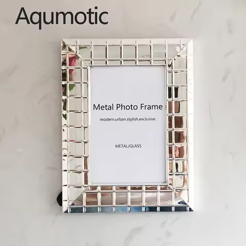 Aqumotic Nordic Iron Photo Frame Simple Silver Mirror Picture Frames Decorative Metal Set Up Wall 6"