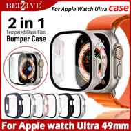 Kính + apple watch Ultra Case 49mm Bumper Tempered Bảo vệ màn hình 2 trong 1 Tempered Glass Film + C