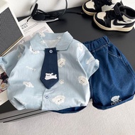 Boy Suit 2026 Handsome Fashionable Baby Boy Clothes Preppy Shirt Two-Piece Children's Clothes