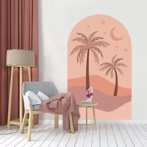 New Bohemian Living Room Background Decoration Wall Decal Morandi Arch Geometry BOHO Coconut Tree Wa
