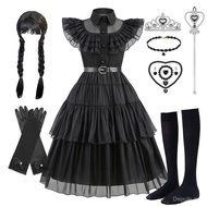 Wednesday Addams Cosplay Costume For Kids Party Addams Family Black Chiffon Dress