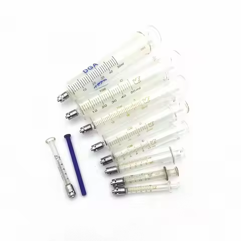 Glass Reusable Syringe with Metal Luer Lock Glass Sampler Ruhr Copperhead Glass Injector 1ml/2ml/5ml