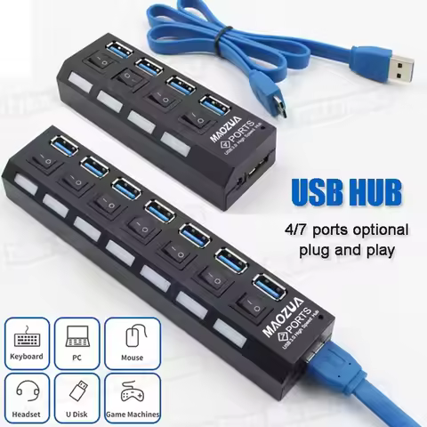 MAOZUA 4 Port Hub 7 Port USB HUB USB For PC Computer Laptop 5 Gbps High Speed Splitter Multi Usb Hub