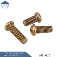 Brass Round Head Cross Recessed Machine M2 M2.5 M3 M4 Screw Phillips Head Metric Bolts Copper Fasteners Length 4mm-40mm Millimeters