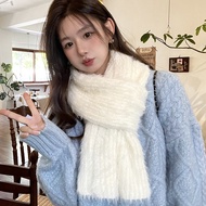 Winter Thickened Knitted Faux Fur Scarf Womens Warmth-Keeping Fashionable White Gaggle-Style Neck Wa