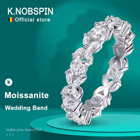 KNOBSPIN Moissanite Eternity Band Rings for Women Jewelry GRA Certified D Color VVS1 Lab Grow Diamon