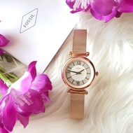 Fossil ES4836 Carlie Mini Three-Hand Watch with Glitz Pave Crystal Dial in Rose Gold Stainless Steel