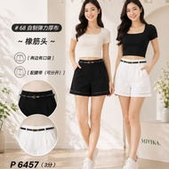 68牌子 P6457｜高腰弹力厚布3分短裤显瘦修饰｜舒适不勒｜大码友好｜附皮质腰带