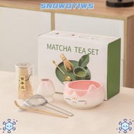 SNOWOY1WS 2/5/7pcs Cat Ear Tea Bowl, Ceramic Bowl Pink Color Matcha Tea Set, Cute Design Five Piece 