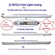 [2 SETS] 4 ft Light Tube Casing w/Ballast & Starter Holder Without Light Tube For T8 18W-22W  LED/36