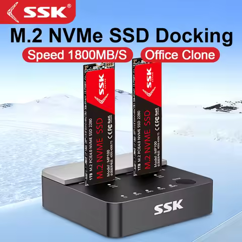 SSK SSD Enclosure Cloner Dual-Bay M.2 NVME SSD Case Tool-Free Type-C 20Gbps Hdd Docking Station Supp