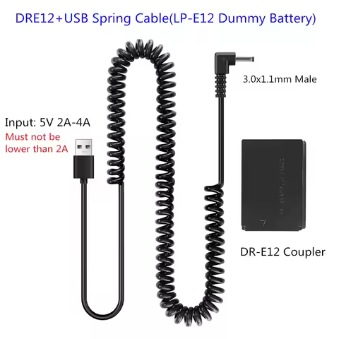 ACK-E12 USB Power Cord EOS M50 LP-E12 Dummy Battery Camera Power Adapter Kit for Canon EOS M50 Mark 