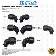POLYPROPYLENE (PP) MALE THREAD ELBOW Size : 20mm to 32mm (PN16) POLY MTE SBB * NON SIRIM *